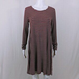 Old Navy Burgundy & White Long Sleeve Striped Stretchy Knee Length Dress Size S